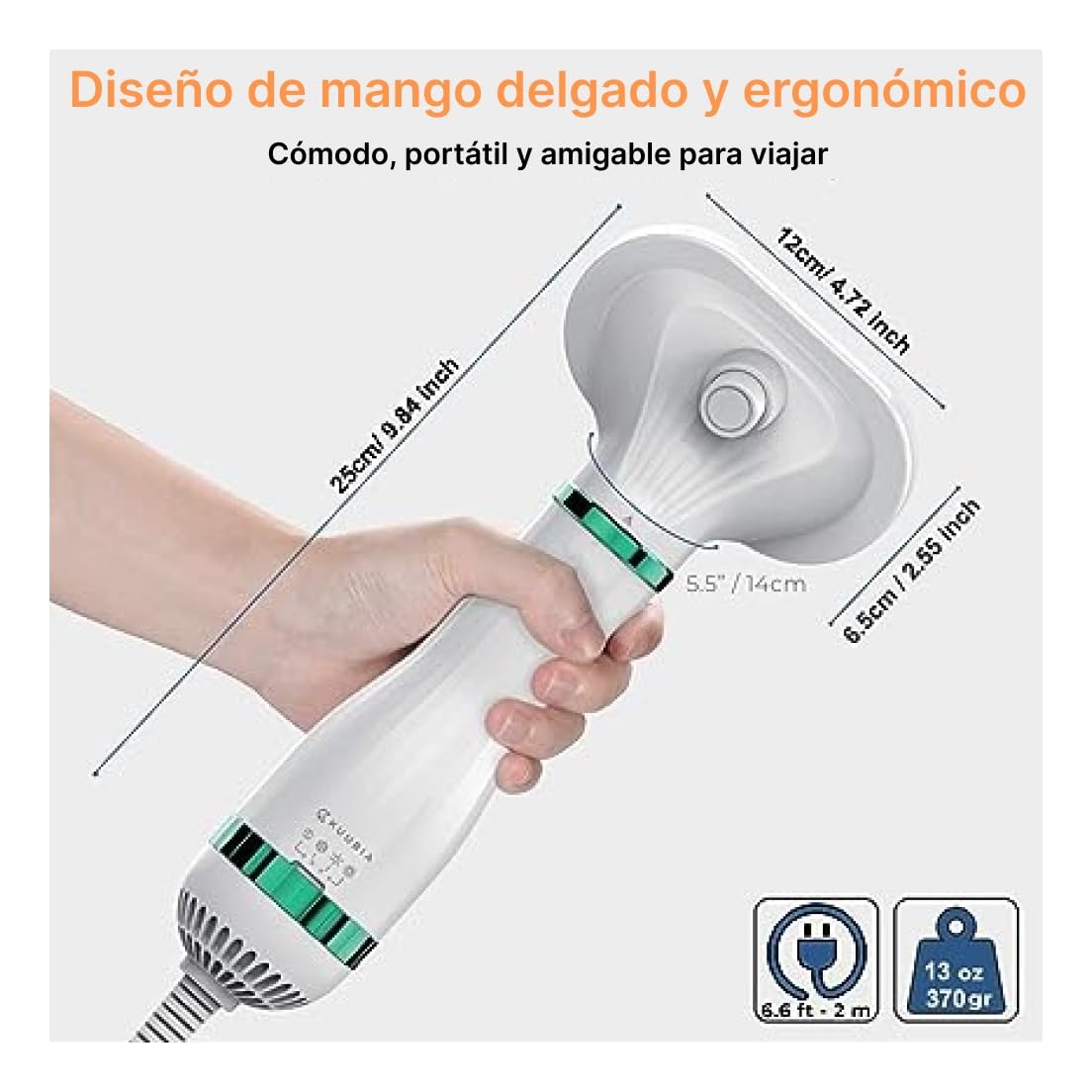 HOPEMOB Secador De Pelo Para Mascotas 3 En 1 Portátil Peine De Aire Caliente Automático y Cabezales de Recambio