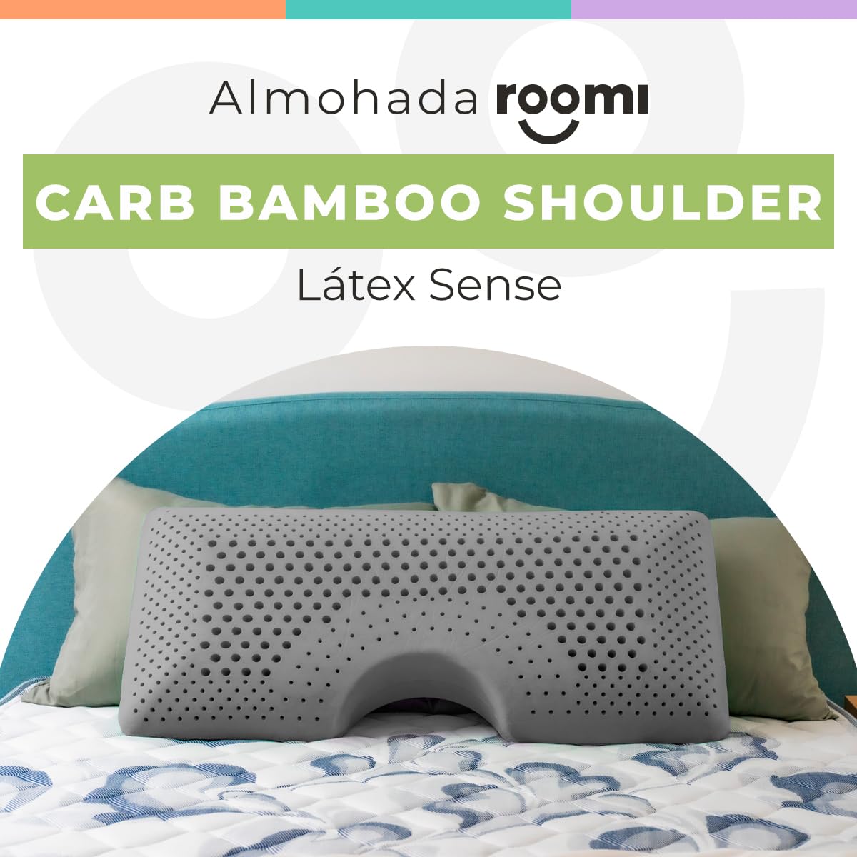 Almohada Látex ROOMI Bamboo Carbón con Tecnología Air Flow Hipoalergénica y Funda Transpirable Removible