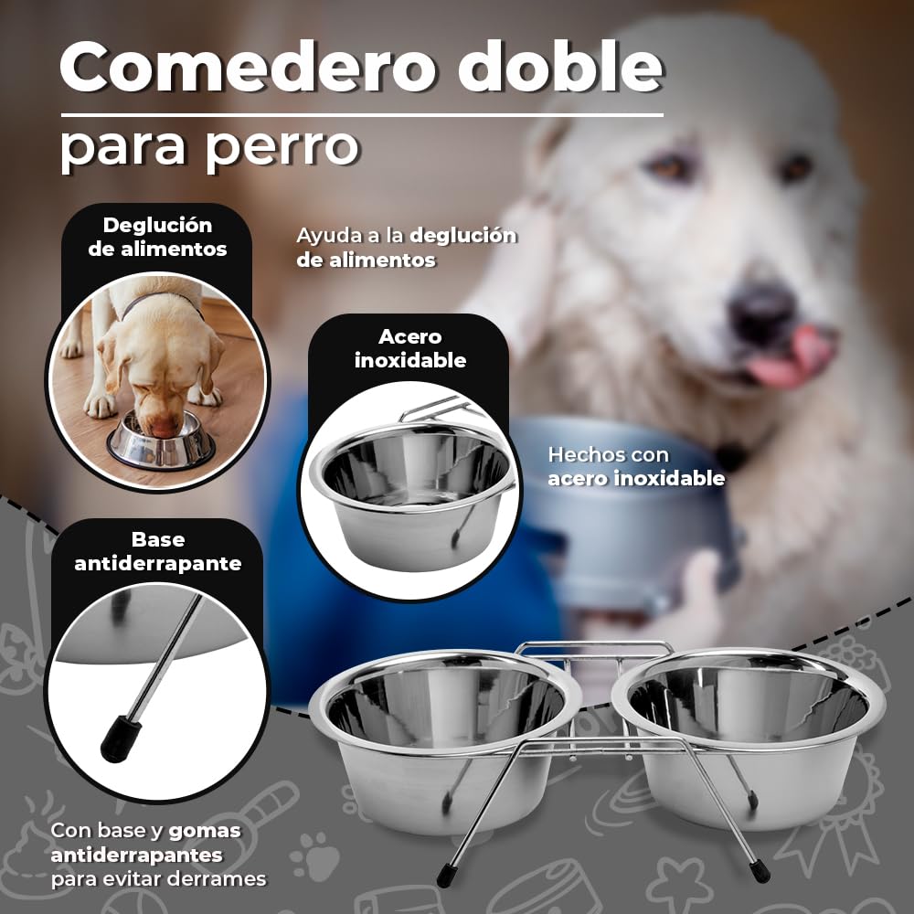 Platos de Acero Fancy Pets Azul Comedero Doble para Perro