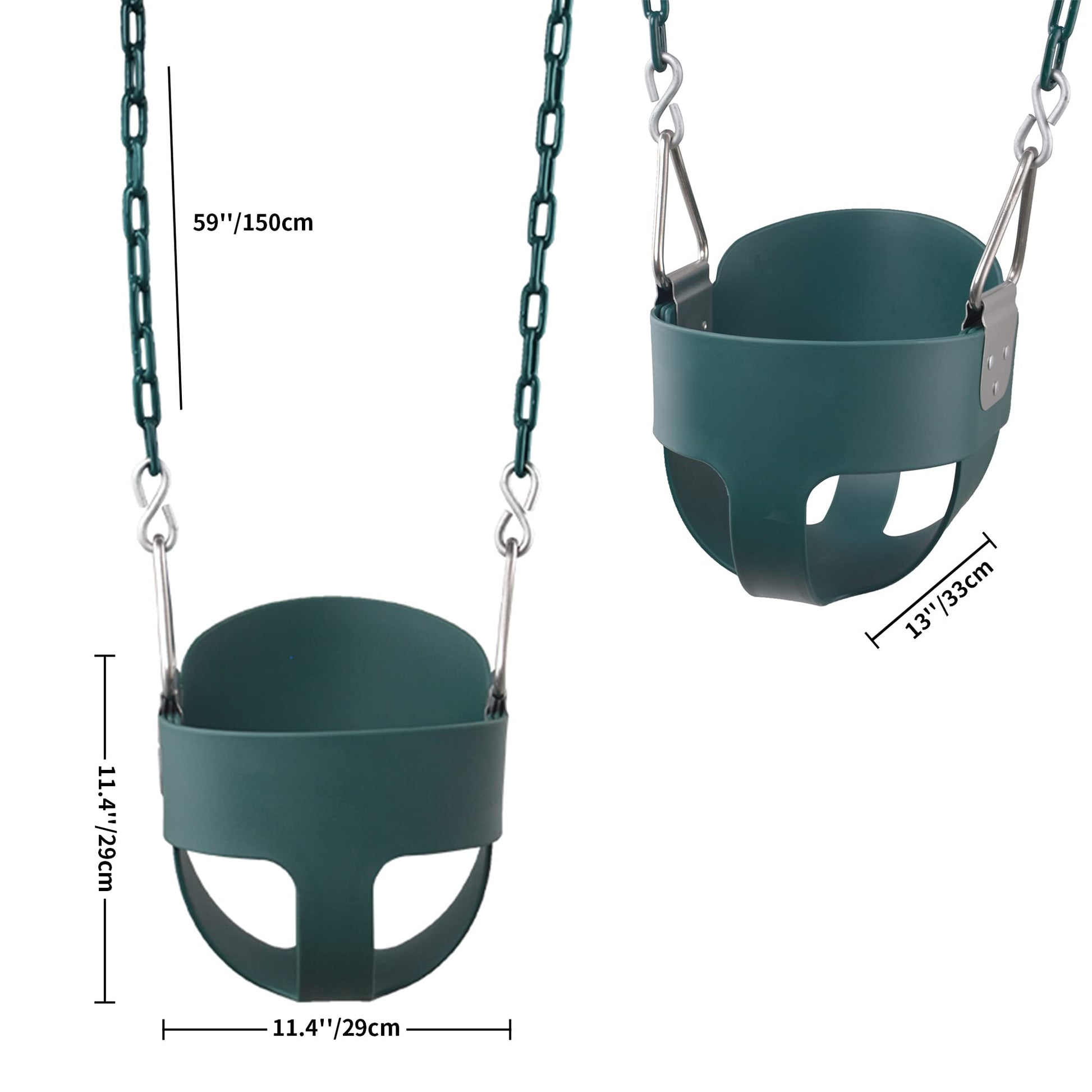 KINSPORY Asiento de Columpio, 150cm Columpio para bebé con Cadenas de Hierro Resistentes recubiertas, Juego de Columpio al Aire Libre con Respaldo Alto y Correas para árboles - Verde