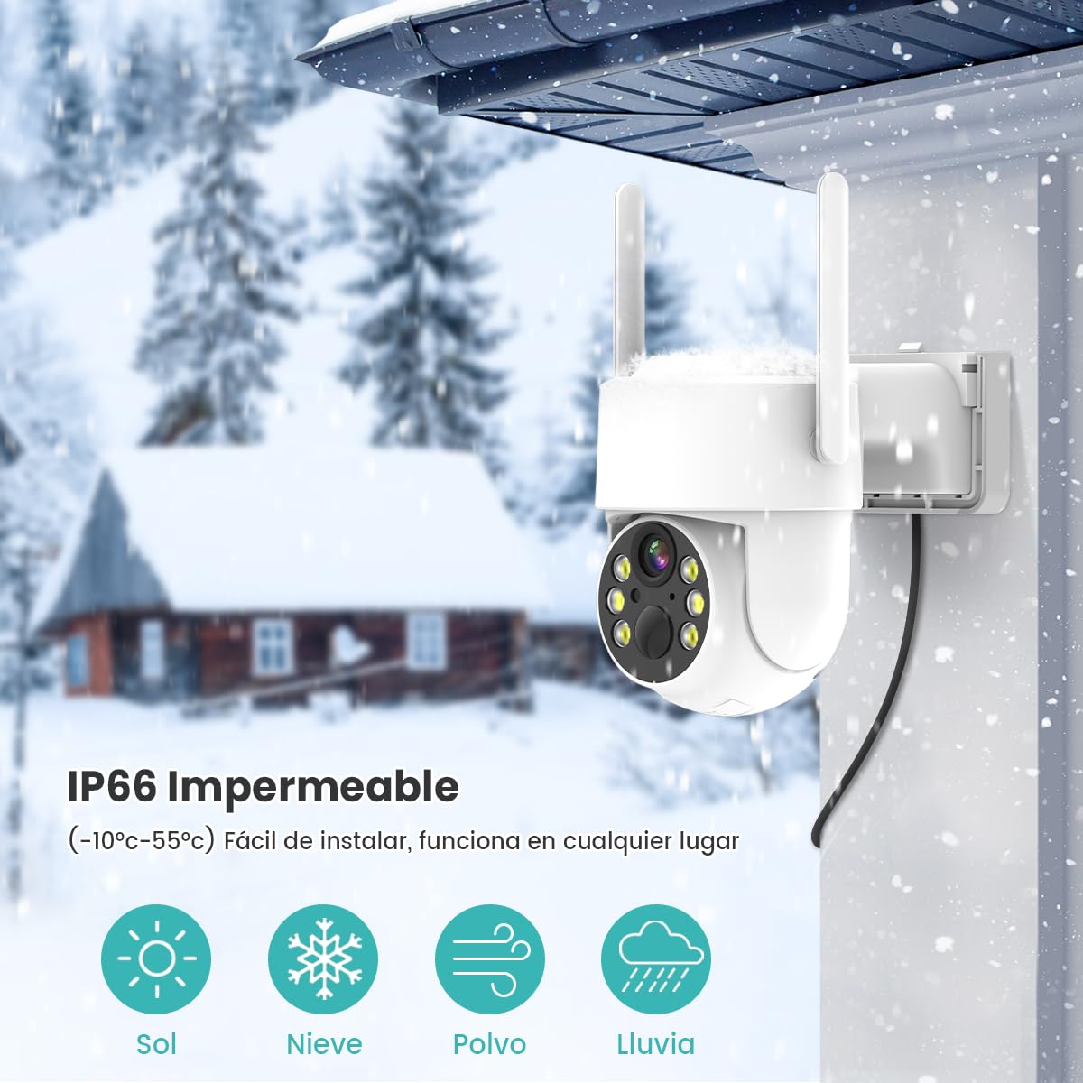 Cámara de Seguridad Exterior EASYTAO Q25 Blanca WiFi con Panel Solar IP66 2.5K Visión Nocturna Compatible con Alexa