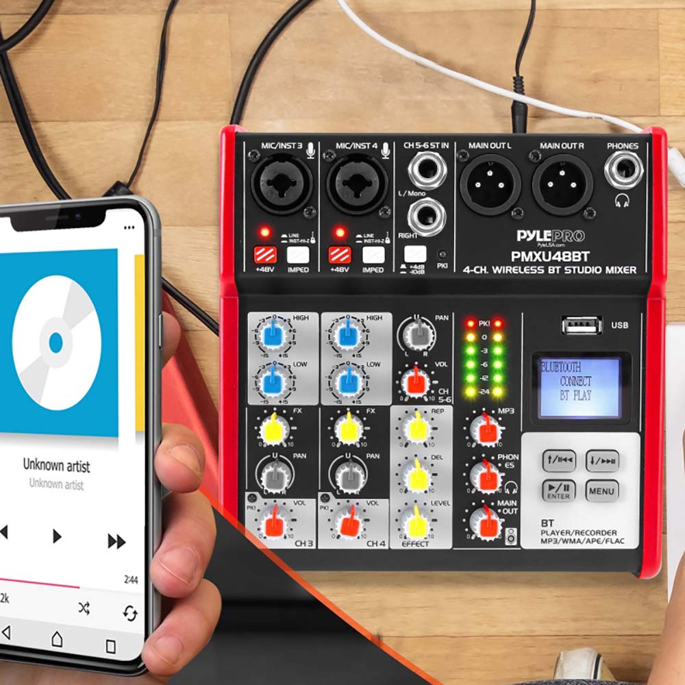 Tabla Mezcladora de Sonido Pyle Azul 4 Canales con Bluetooth Profesional para DJ
