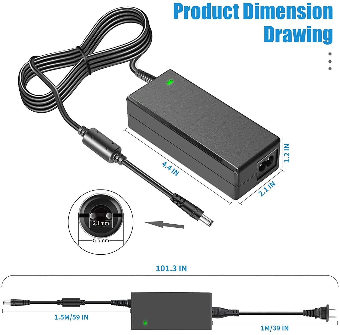 TKDY - Cable de Fuente de alimentación para Monitor de 12 V 5A, Adaptador de Corriente alterna de 12 V, 5A, 4A, 3A CC, Compatible con Monitor LCD de 12 V CC, cámaras de Seguridad CCTV CCTV, Tira de