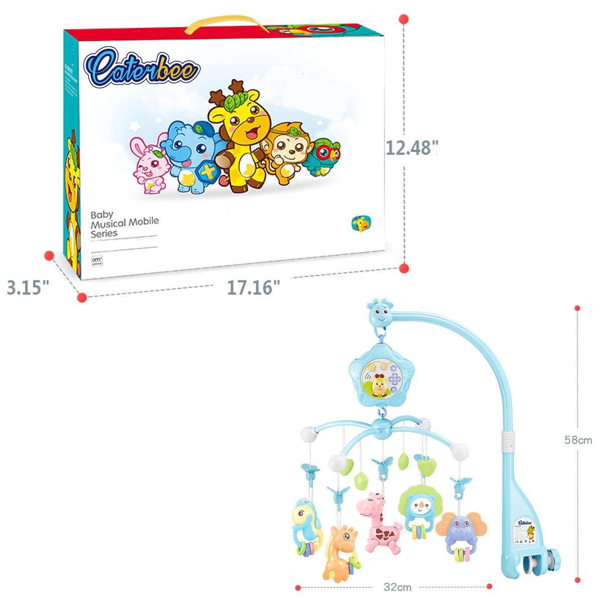 Baby Mobile for Crib, Baby Plush Crib Mobile with Lights and Music,Remote,Toys, Holder,Projector for Pack and Play (Blue) (Blue-Forest)