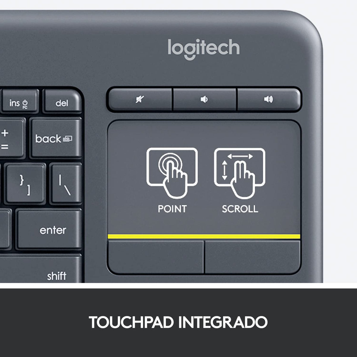 Teclado Inalámbrico Logitech K400 Plus Negro con Touchpad Integrado para TV y PC