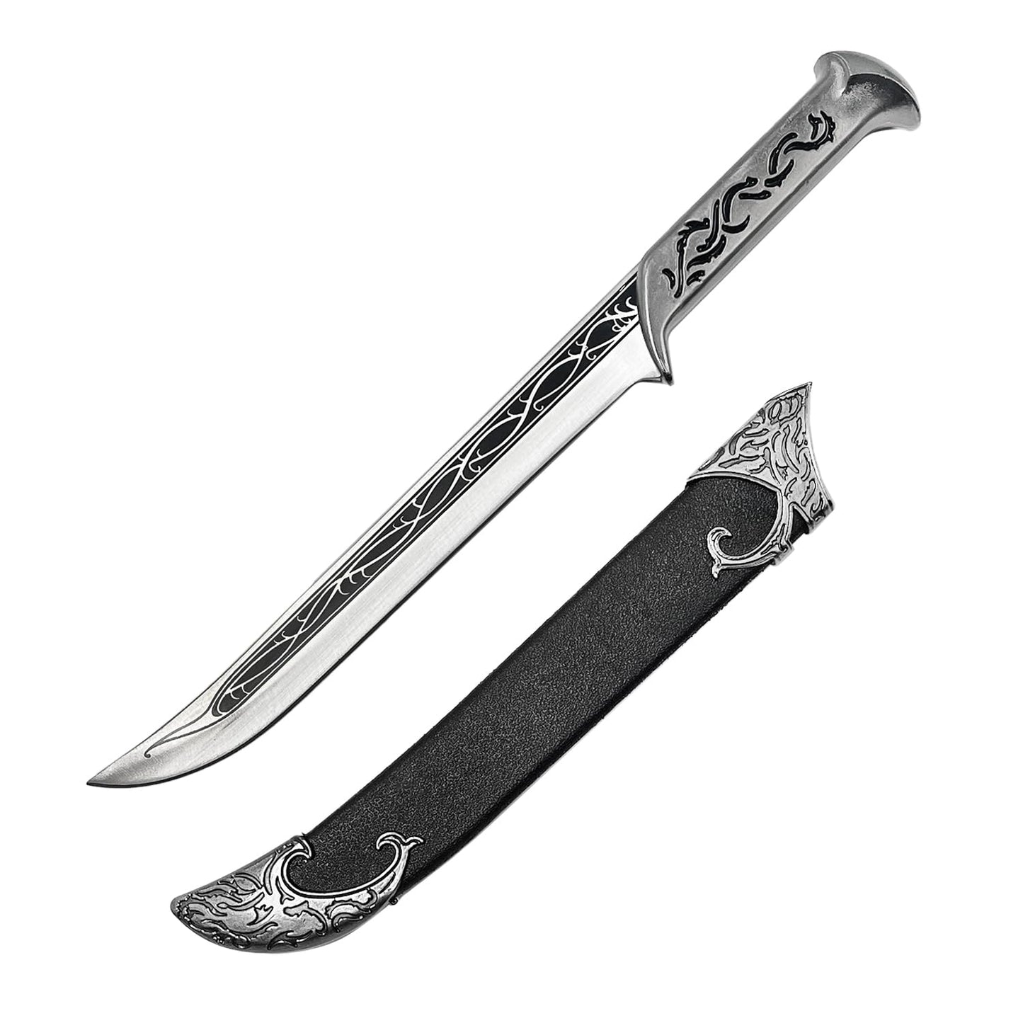 otaku gear Daga de fantasía medieval de 28 cm (11") estilo élfico - Artículo de colección para decoración, cosplay y accesorios para ferias renacentistas - Plateado/Negro