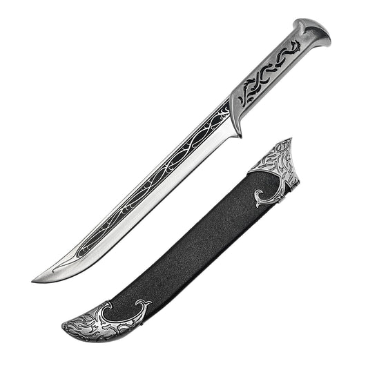 otaku gear Daga de fantasía medieval de 28 cm (11") estilo élfico - Artículo de colección para decoración, cosplay y accesorios para ferias renacentistas - Plateado/Negro