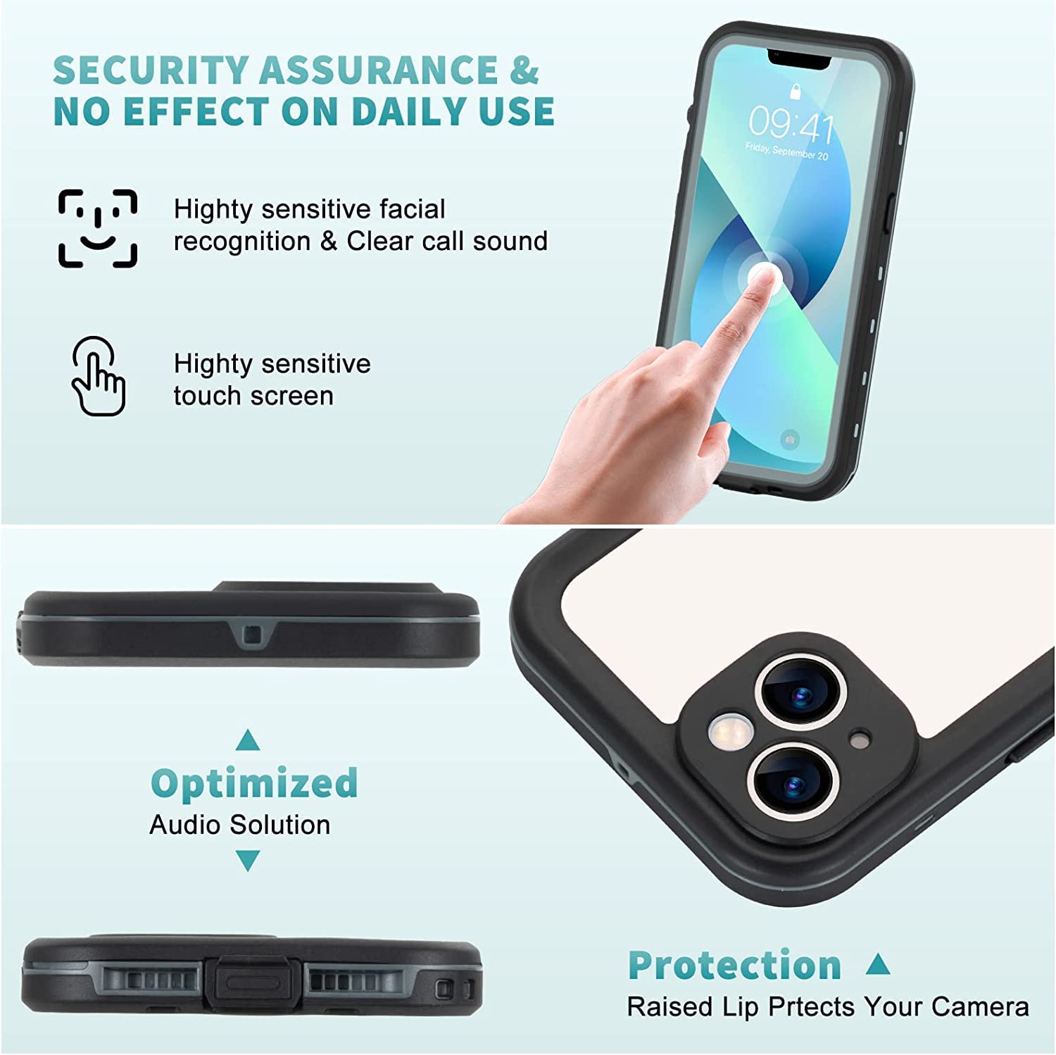 Hertekdo Funda para iPhone 13, Funda Impermeable IP68 para iPhone 13, iPhone 13 Funda con Kickstand, Carcasa Protección Resistente Impactos TPU+PC Case, Adecuado para Buceo, Natación, Senderismo