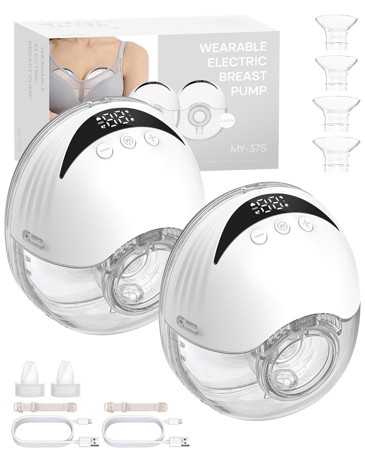 Extractor de Leche Eléctrico Portátil，Sacaleches Manos Libres con Pantalla Inteligente Diseño Antiderrames con 4 Modos y 12 Niveles de 210ml Menos Ruido con Bridas de 24/21/19 mm a Prueba de Fugas Extractor de Leche Inalámbrico Sin BPA (2)