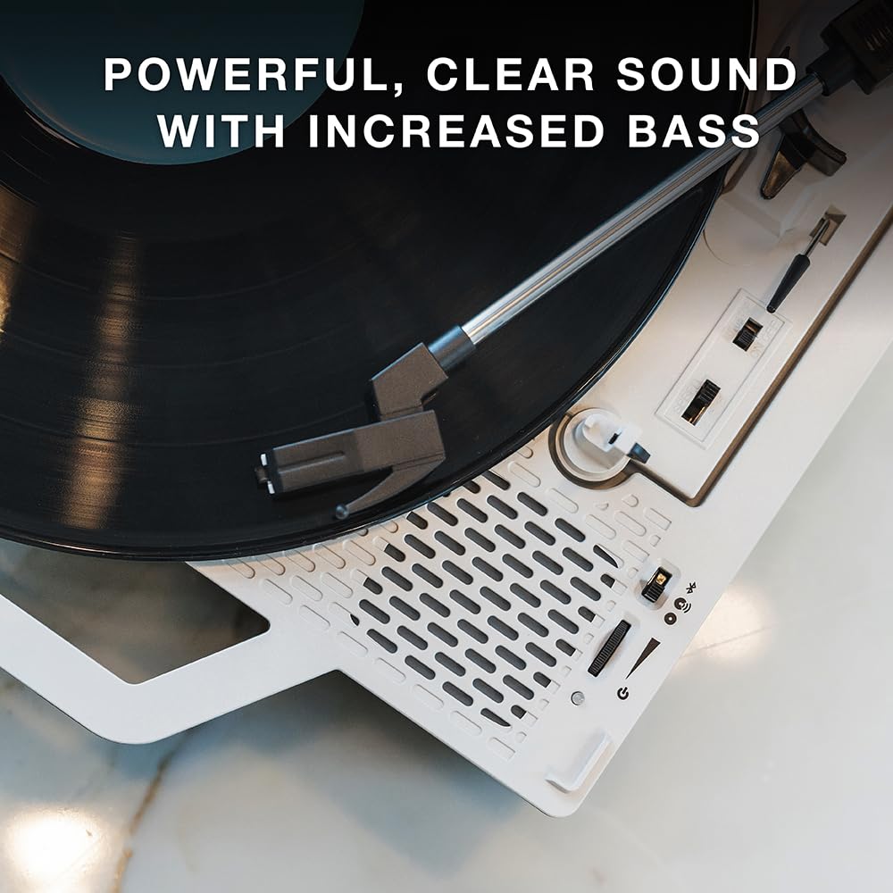 Tocadiscos Portátil Victrola Gris con Bluetooth y Radiador de Graves Integrado
