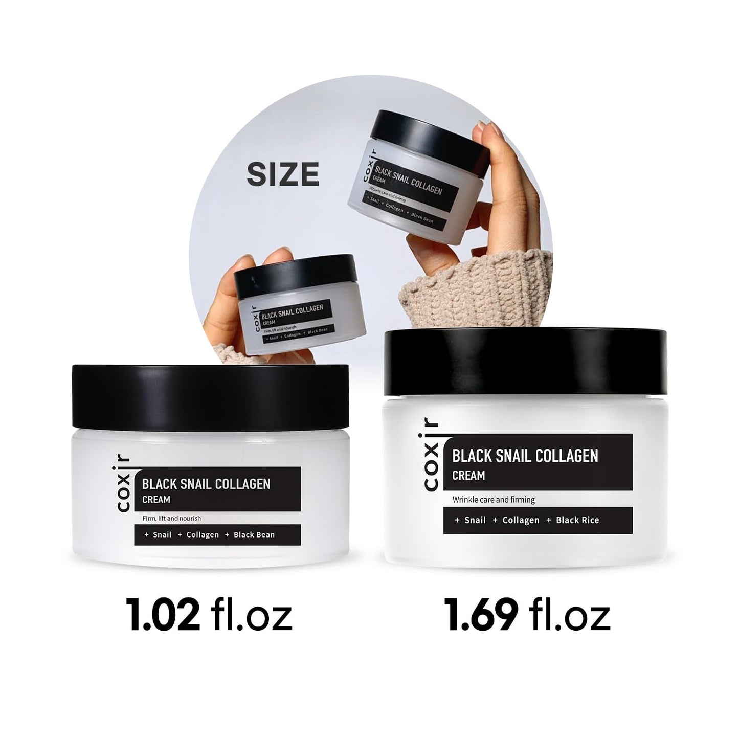 COXIR [Coxir] Crema de colágeno de caracol negro (50 ml) | Mucina de caracol, colágeno, frijoles negros, sin parabenos, sin crueldad, cuidado de la piel coreana