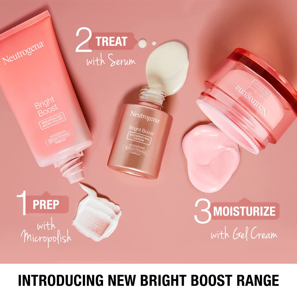 Neutrogena Bright Boost Illuminating Face Serum with Neoglucosamine & Turmeric Extract for Even Skin Tone, Resurfacing Serum for Face to Reduce Dark Spots & Hyperpigmentation, 1.0 fl. oz