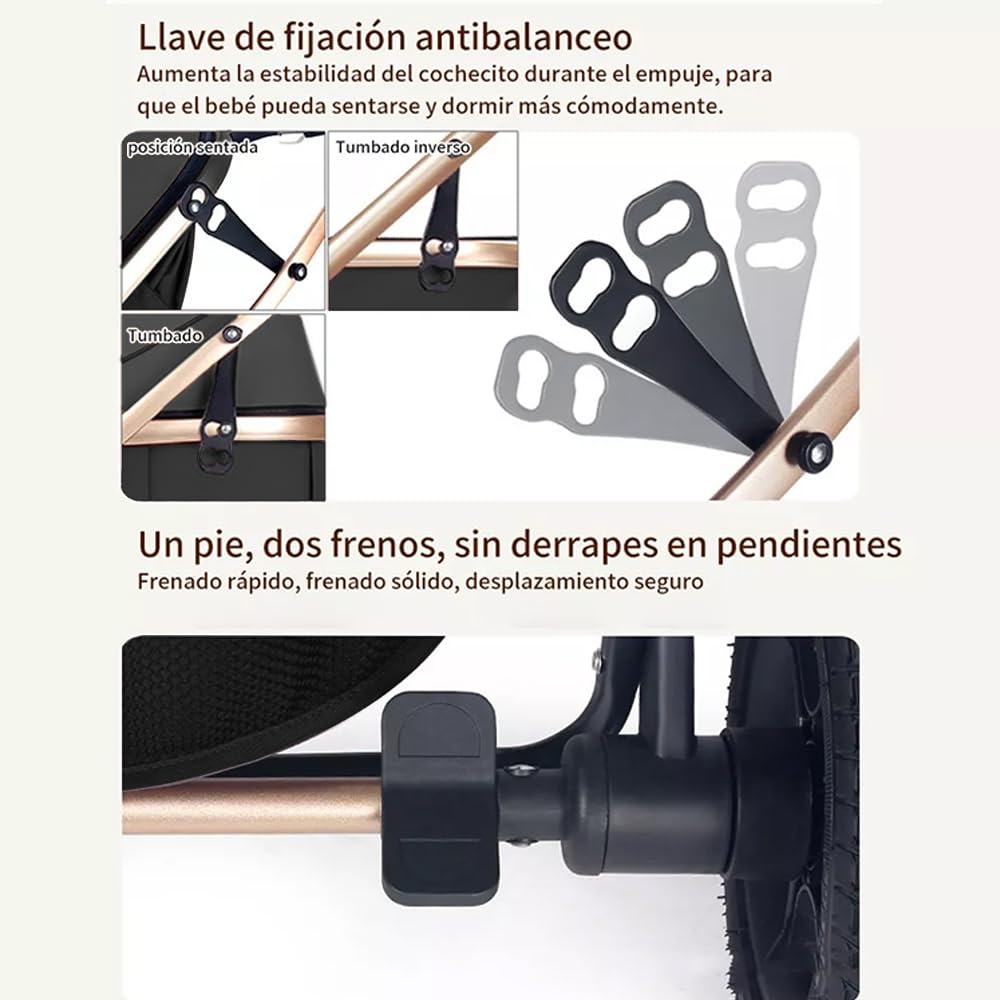 FINYQBET Carrito De Bebé Plegable Universal Para Cuatro Estaciones Sillas De Paseo para Bebés De Alta Vista para Bebés Recién Nacidos, Implementación Bidireccional Multifuncional Y Segura Negro