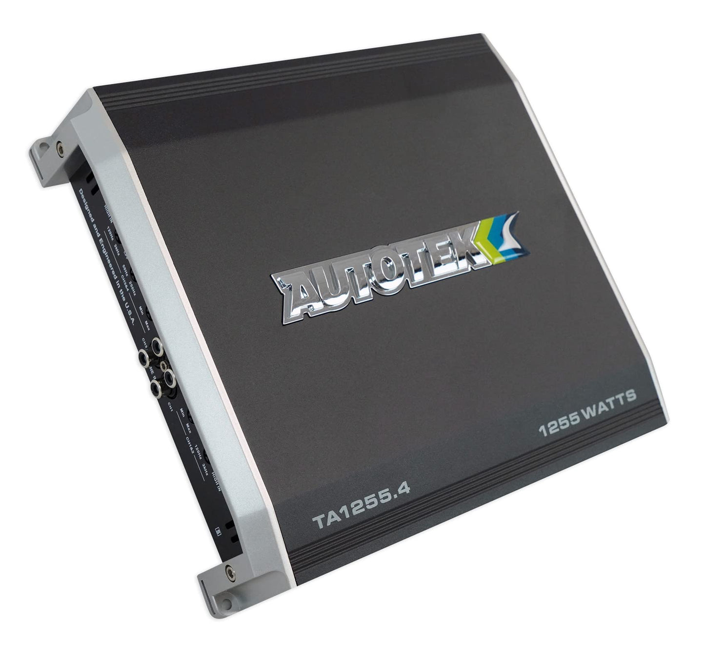Autotek TA Series Amplificador de audio para coche de potencia máxima de 1200 W, diseño AB de clase de 4 canales, con rango de frecuencia de 10 Hz-20 kHz y mejora de graves de 12 dB, modelo TA-1255.4