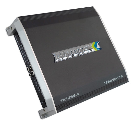 Autotek TA Series Amplificador de audio para coche de potencia máxima de 1200 W, diseño AB de clase de 4 canales, con rango de frecuencia de 10 Hz-20 kHz y mejora de graves de 12 dB, modelo TA-1255.4