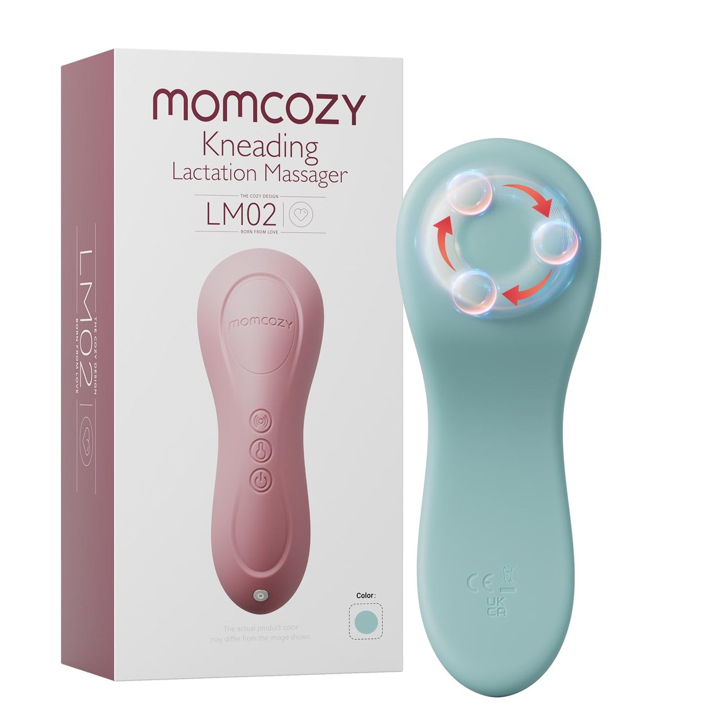 Momcozy - Masajeador de lactancia rodante con calor, 3 en 1 para aliviar los conductos obstruidos, mejora el flujo de leche, azul-verde