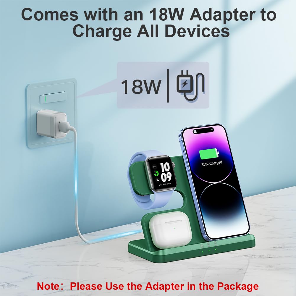 JARGOU - Estación de carga 3 en 1 para Apple Cargador inalámbrico para iPhone 16 15 14 13 12 11 X 8 y para Apple Watch Charger estación de carga inalámbrica para múltiples dispositivos para AirPods 4