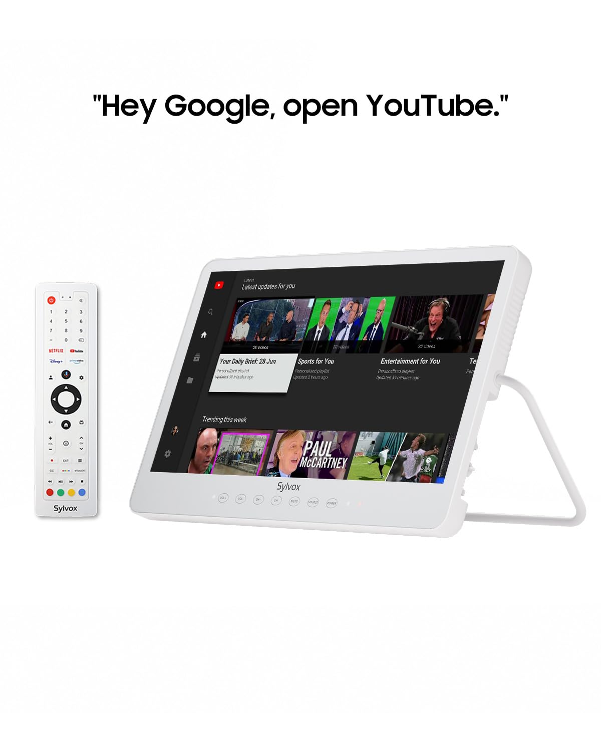SYLVOX TV portátil de 15.6 pulgadas, Smart TV 1080P, batería de 10000mAh (6H), recargable, resistente al agua IP66, soporta aplicaciones y control de voz. Perfecto para RV, cocina, caravana y más