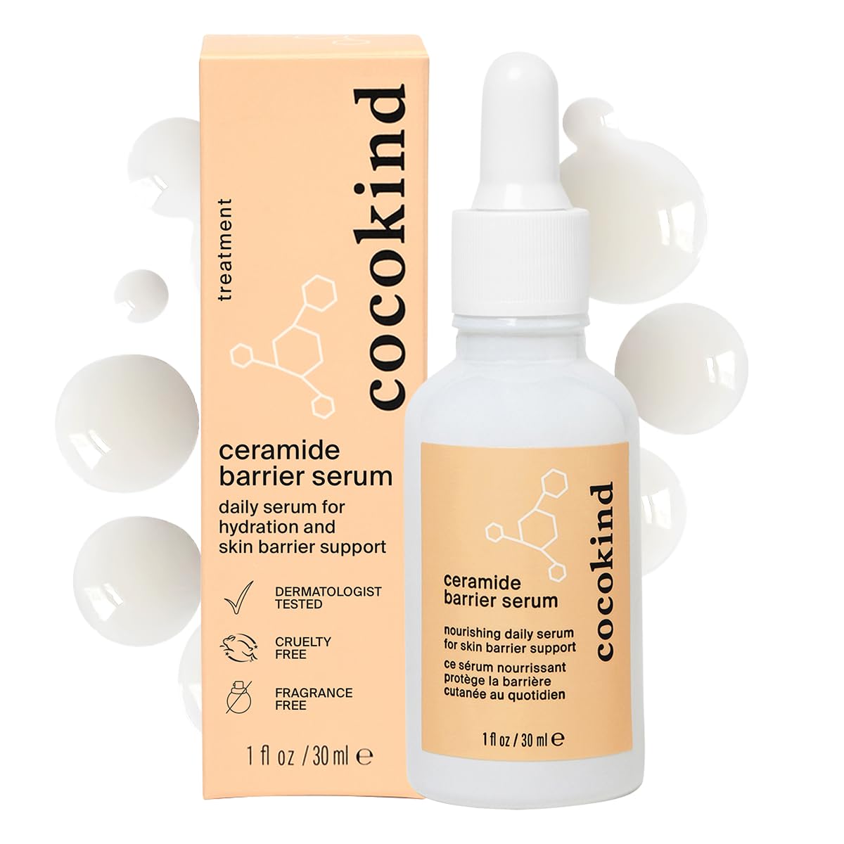 Suero hidratante con ceramidas para reducir la sequedad, para todo tipo de pieles, incluidas las sensibles, sin fragancia, sin crueldad animal, 1 fl oz