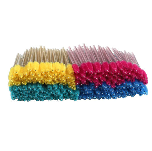 LASSKY - Juego de 200 pinceles desechables para pestañas – Varitas aplicadoras de cejas de cristal brillante – 4 colores flexibles cabeza de cepillo (Multicolor 2)