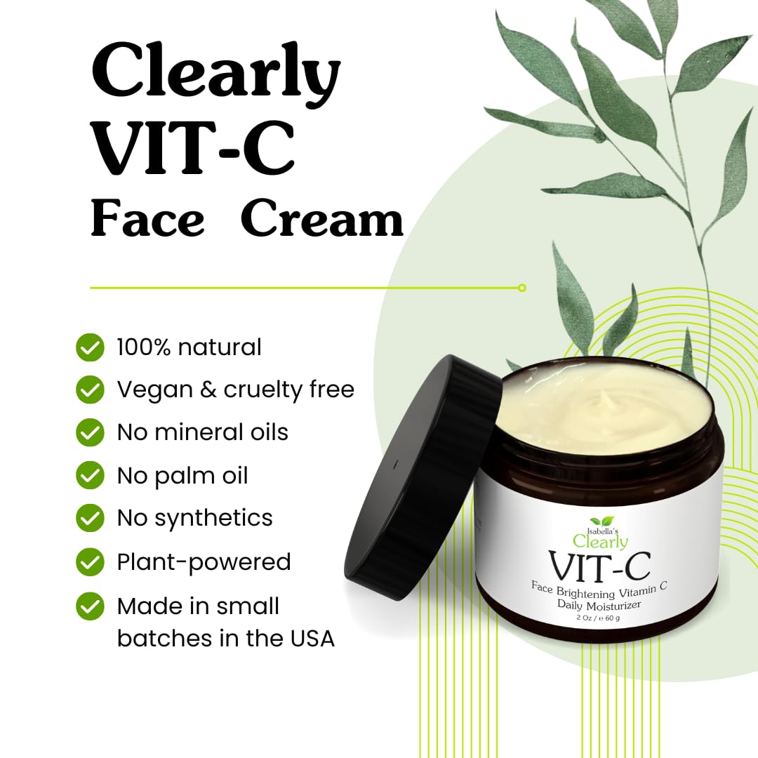 Clearly VIT-C Crema de vitamina C + Extractos de frutas + Vitamina E. Suero facial, Ingredientes orgánicos, Ilumina, Revitaliza, Restablece, Hidrata y Tonifica la Piel. Ideal para todo tipo de piel.