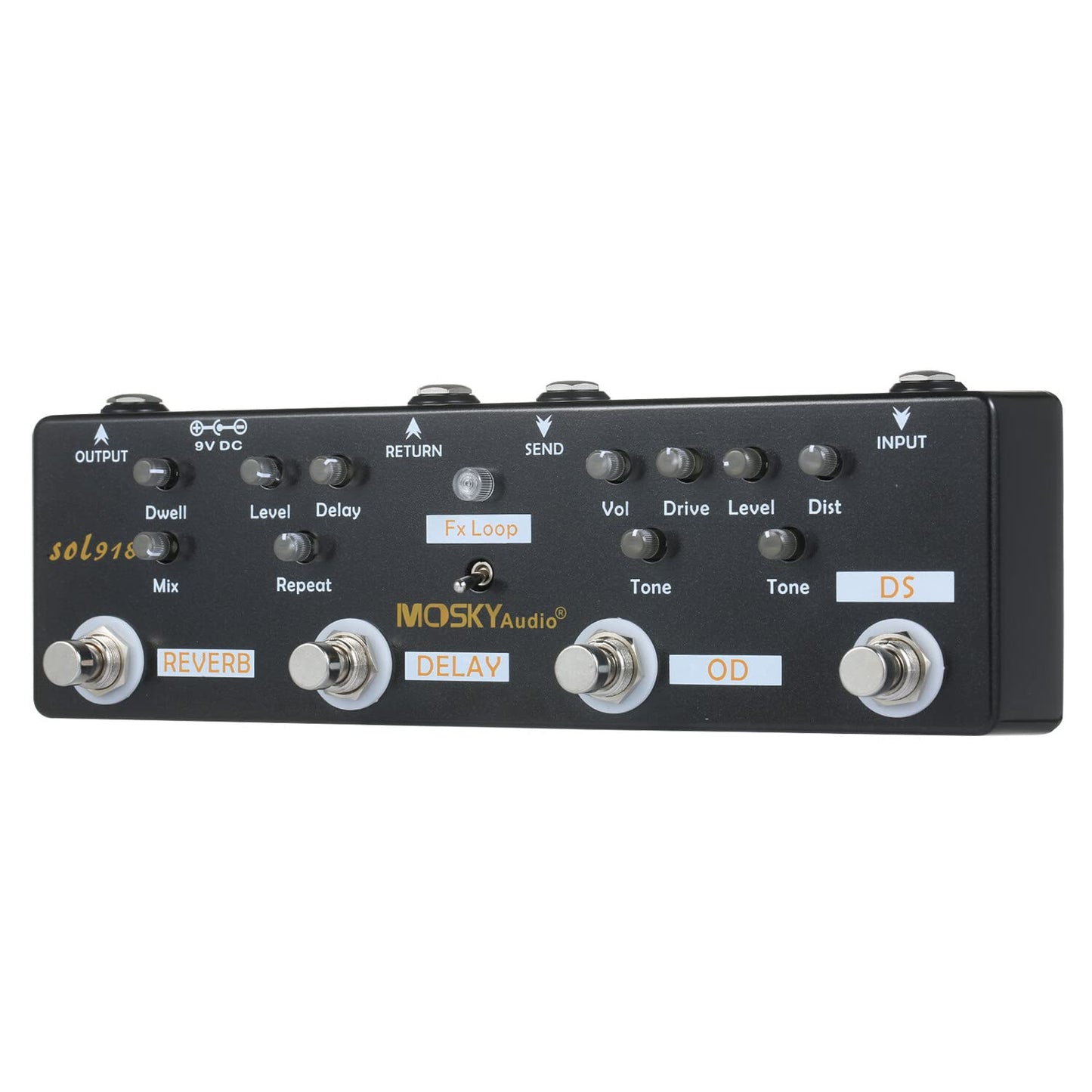 Ll SOL918 Pedal multiefectos 5 en 1 Pedal de efectos combinados para guitarra True Bypass Dispositivo de efectos combinados multien uno Reverb Delay FX Loop Overdrive Distorsión para guitarra Bajo Produ