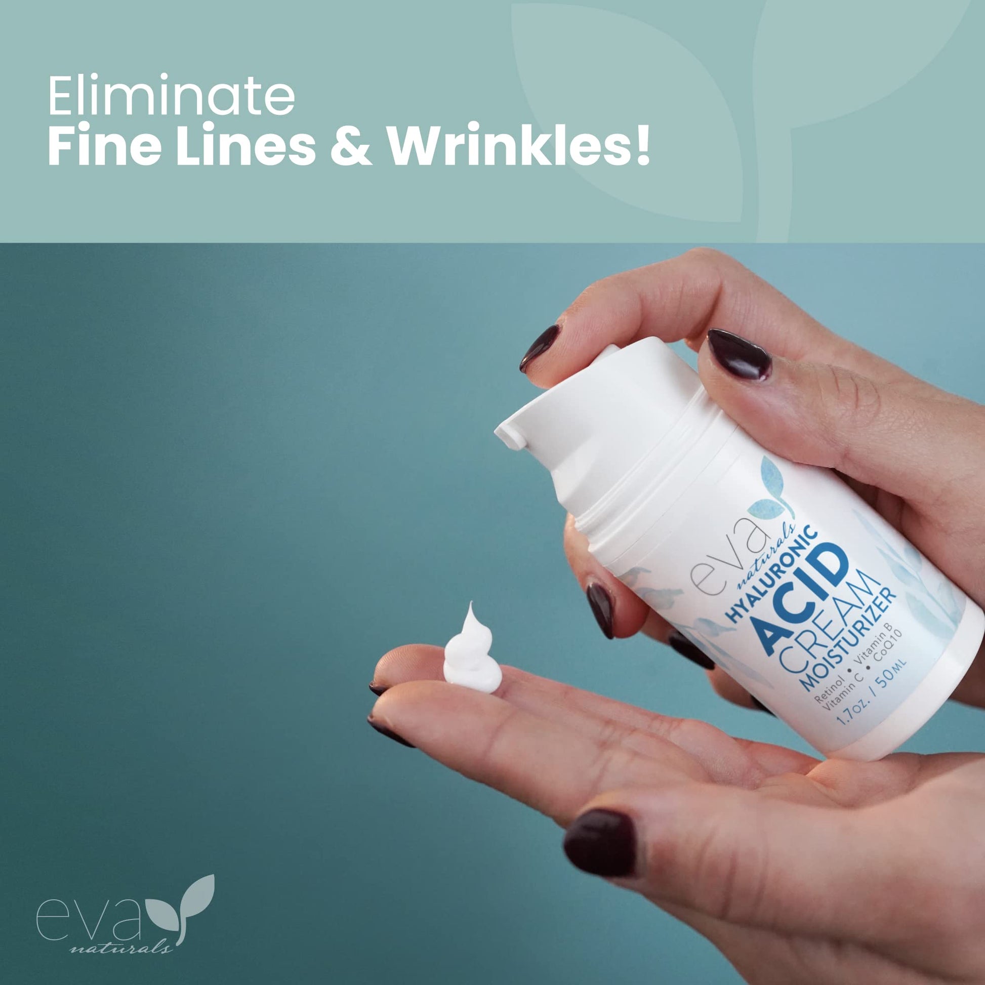 Hyaluronic Acid Moisturizing Cream by Eva Naturals - Best Wrinkle Cream - Facial Moisturizer, Dry Skin Cream, Retinol, Vitamin B, C & E, CoQ10 - Anti-Aging: Reduces Dry Skin, Fine Lines & Wrinkles