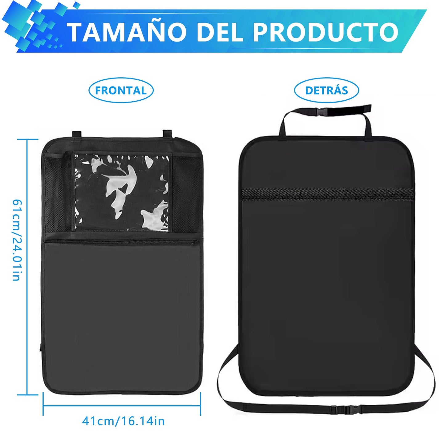 DHZMDS Organizadores Para Asientos De Coches Para Niños Universal, Protector Trasero Del Asiento Con Soporte Transparente Para La Pantalla De La Tableta, Impermeable y Fácil de Limpiar (2 en negro)