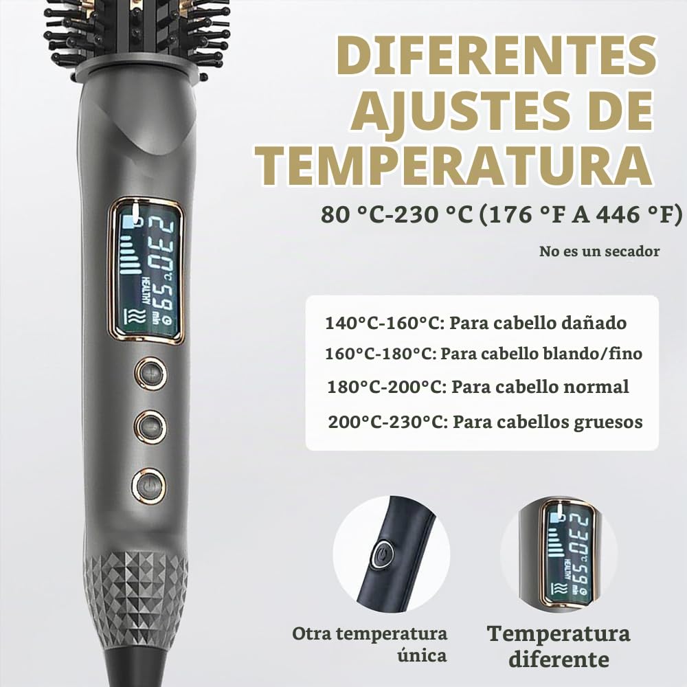 Cepillo Curling Hierro de Cerámica Sakura con Pantalla Digital para Cabello Soplado