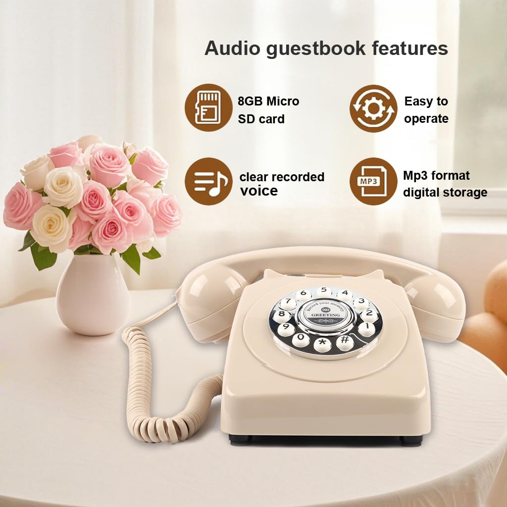 TelPal - Libro de visitas de audio para grabación de voz, teléfono libro de visitas para bodas, despedidas de soltera, aniversarios | grabador de voz de teléfono retro | teléfono con memoria