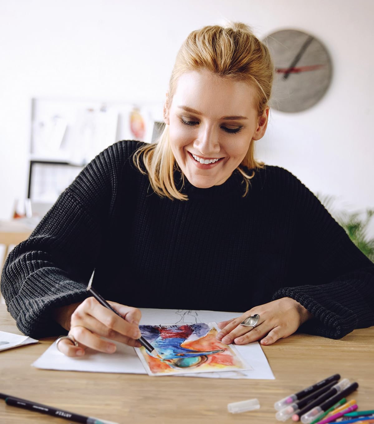 ARTEZA Caja de 24 rotuladores con punta de pincel | Rotuladores acuarelables profesionales para dibujar y colorear | 100% no tóxicos | Múltiples colores | Puntas flexibles