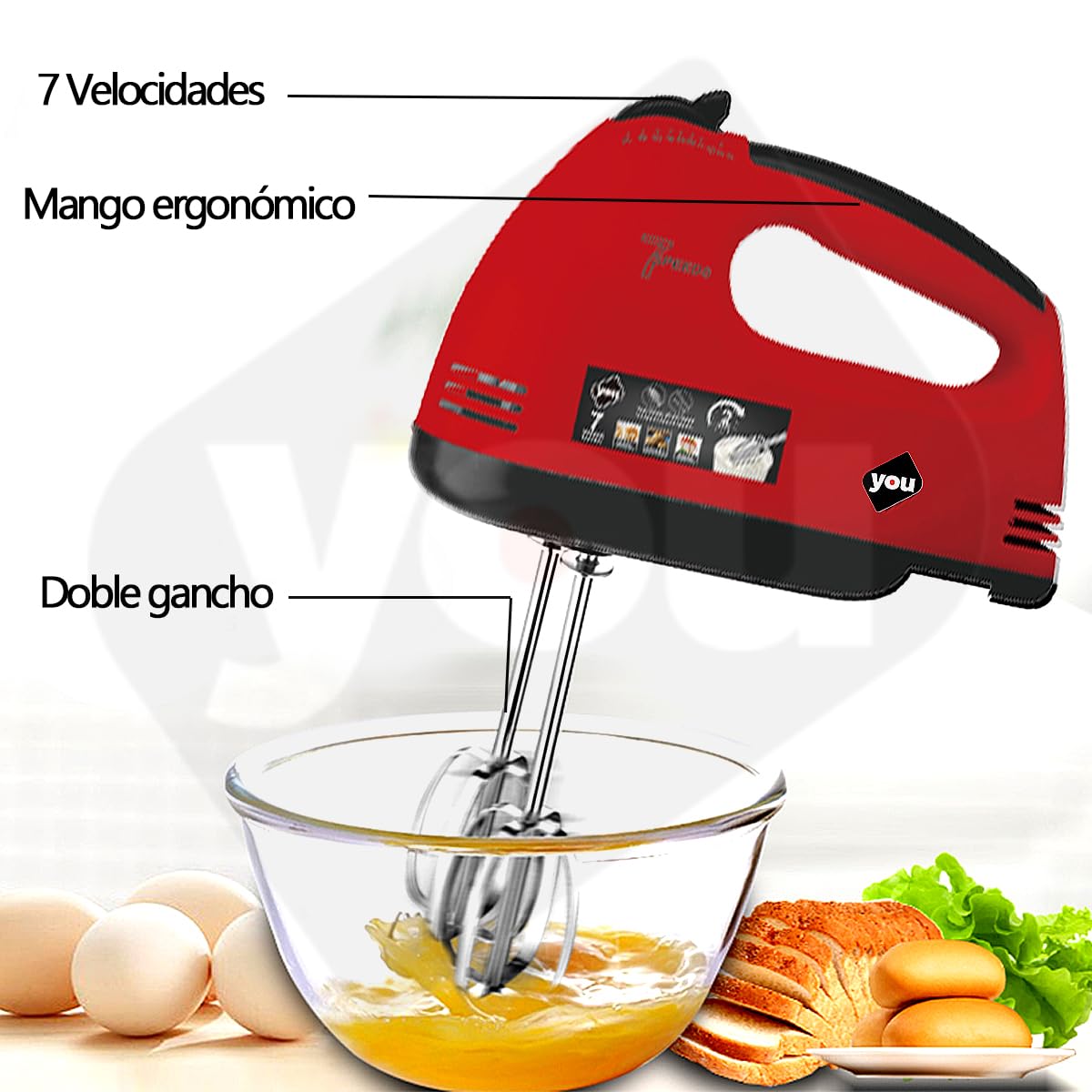 Batidora De Mano Inmersion 7 Velocidades Con Accesorios 260w Portatil