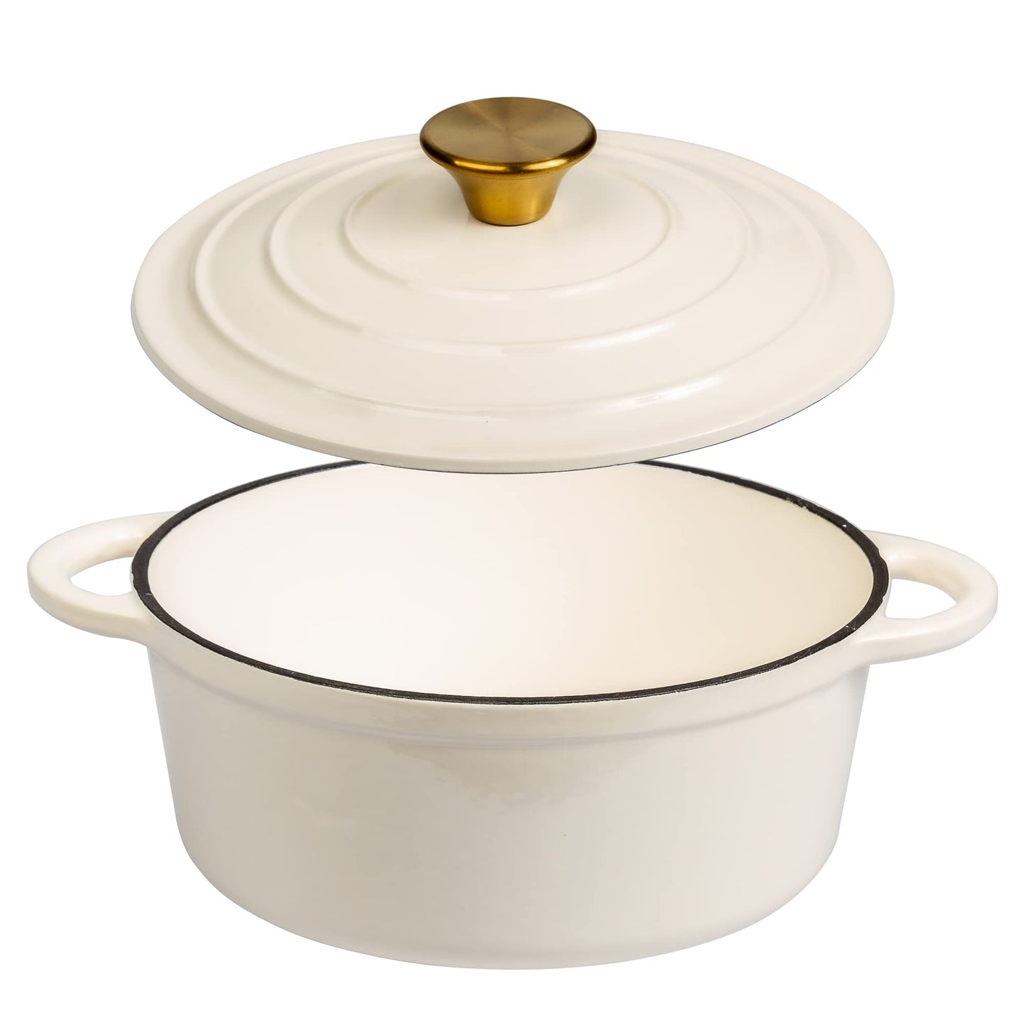 Lexi Home - Olla para horno holandesa esmaltada de hierro fundido con tapa, 2.8 cuartos de galón, sartén, servidor de pasta, olla superior de estufa, plato para pan de masa madre, pollo de cocción