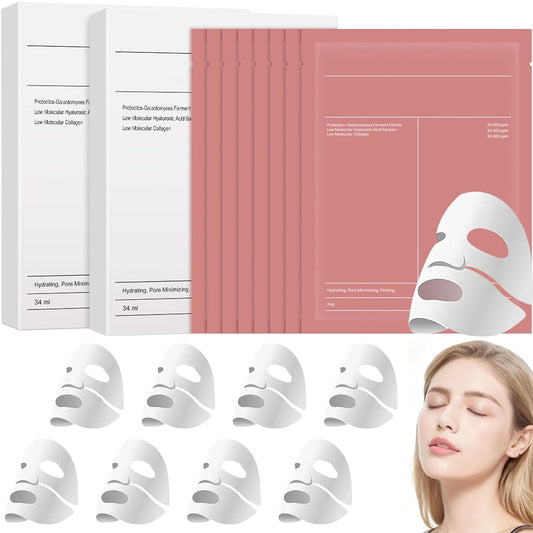LUHI Bio Mascarilla Colageno 8pcs,mascarillas de colageno,bio mascarilla colageno,mascarilla sheet mask, profunda de biocolágeno,de noche, reduce los poros, mejora la elasticidad,hidratación duradera.(8PCS)