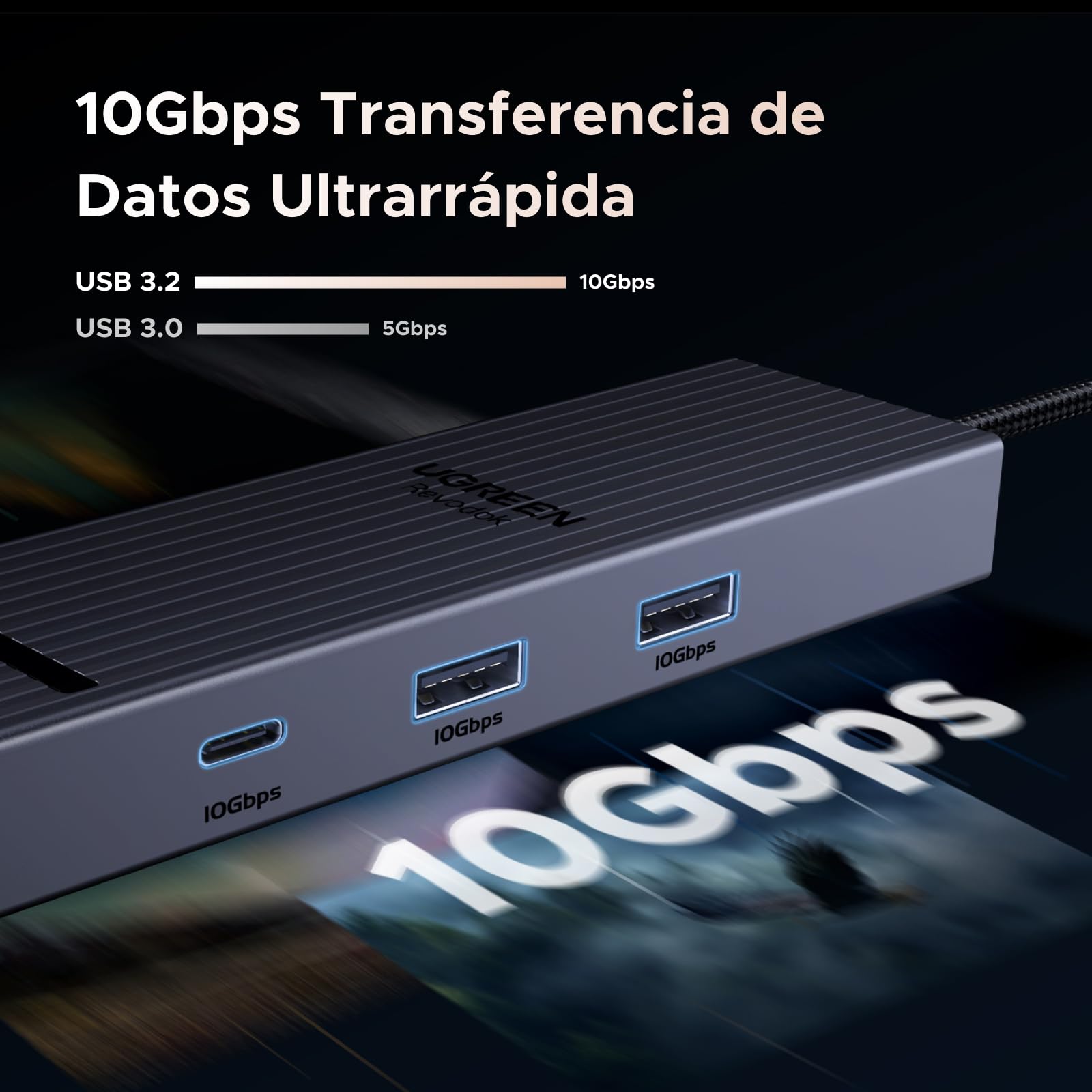 Adaptador USB C Hub UGREEN Revodok Plata con HDMI 4K y Carga 100W