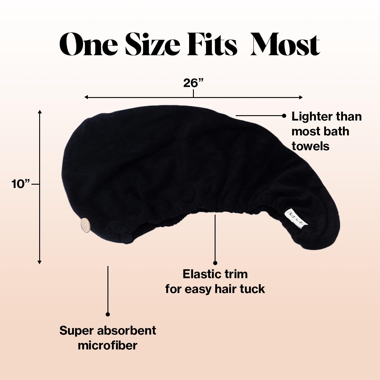 Kitsch Toalla de microfibra para el pelo para mujer, turbante de pelo para secar el cabello mojado, toallas de pelo f ciles de girar, toalla de microfibra s per absorbente y ultrasuave, toalla de pelo despu s del spa (negro)