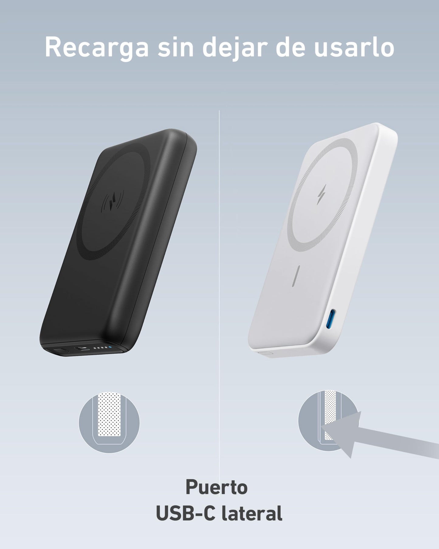 Batería Magnética Anker Blanca con Soporte y Cargador Inalámbrico para iPhone 15/14/13