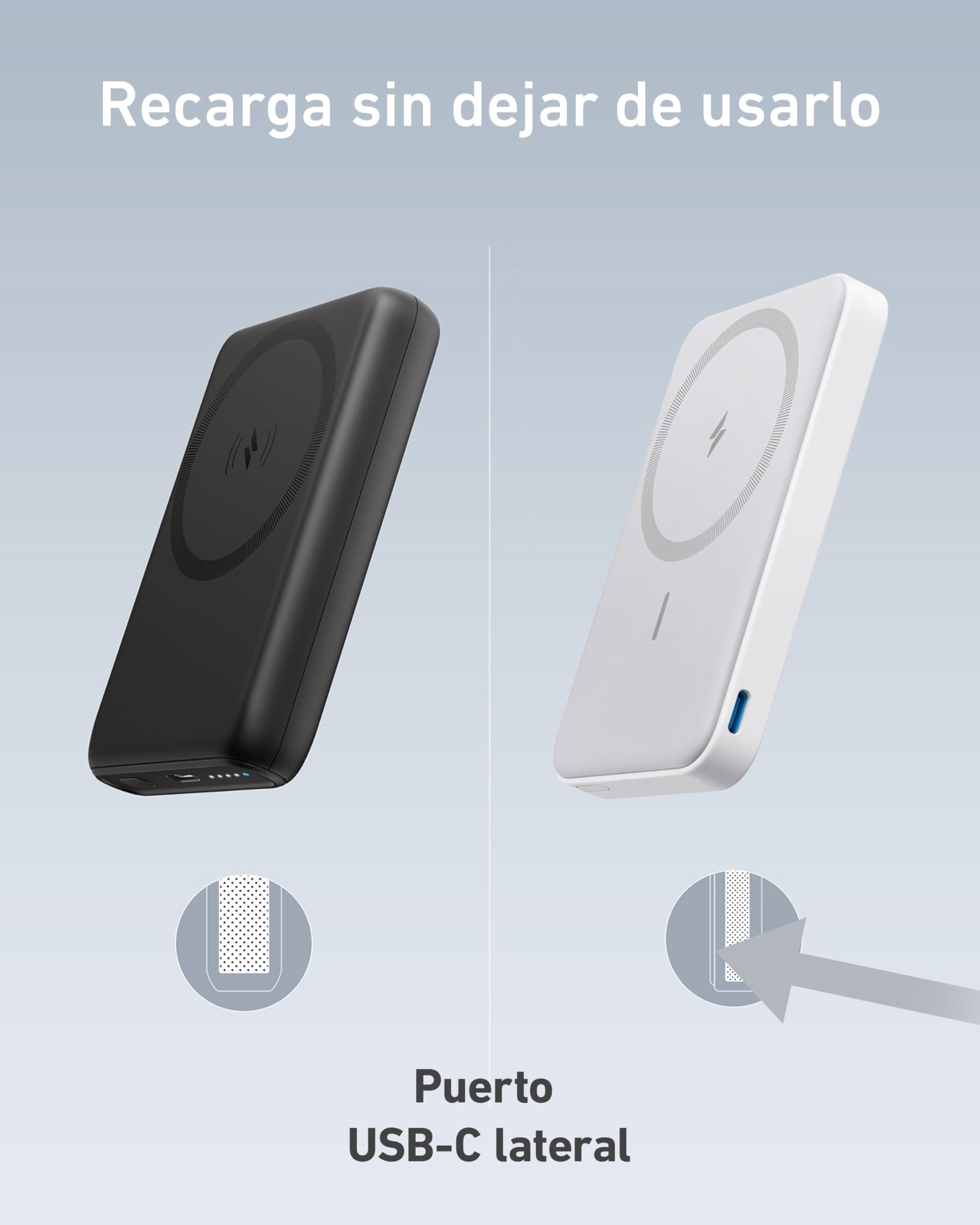 Batería Magnética Anker Blanca con Soporte y Cargador Inalámbrico para iPhone 15/14/13