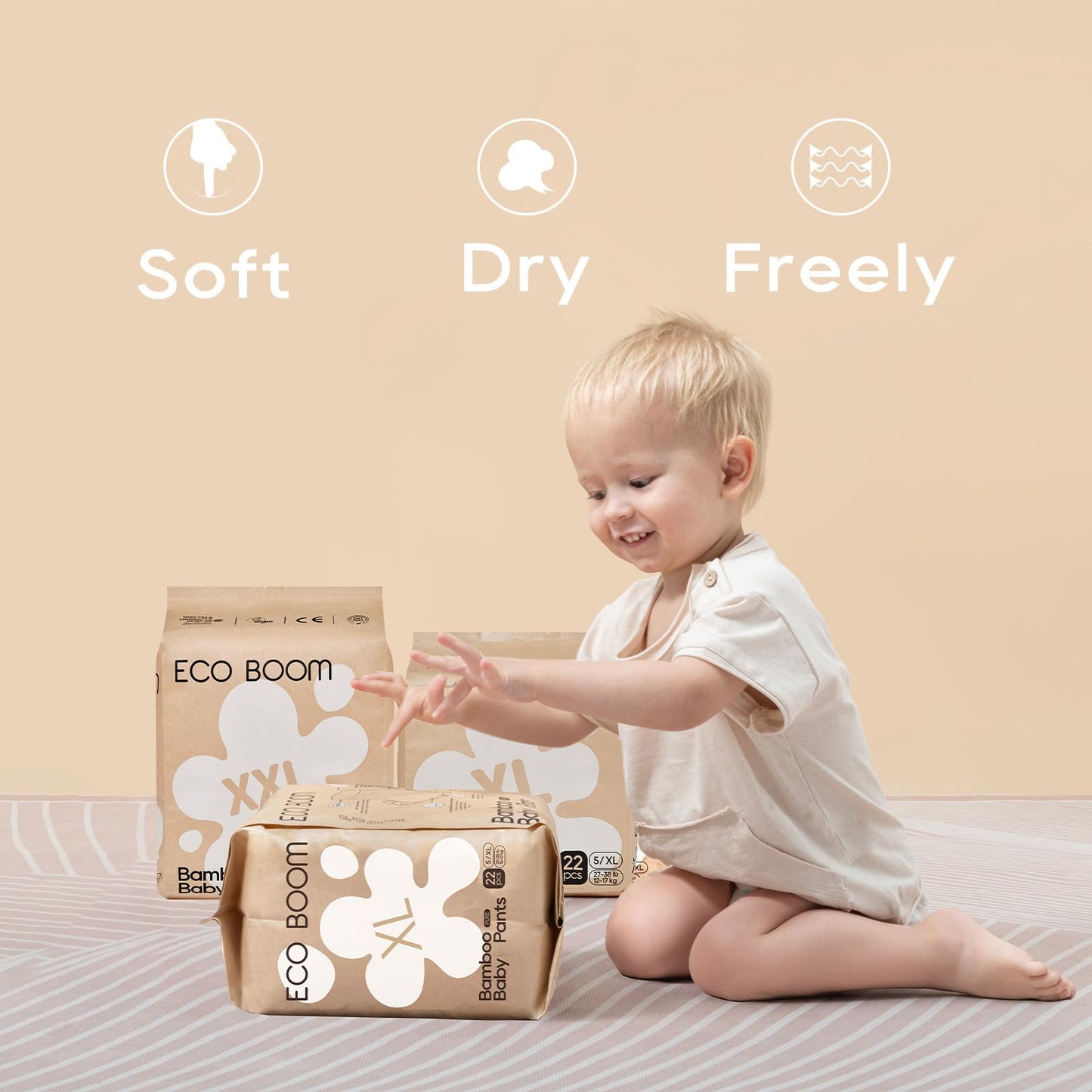 ECO BOOM - Pantalones de entrenamiento para niños pequeños, hipoalergénicos para pieles sensibles, talla 3 (M) adecuados para 13 a 22 libras, 26 unidades