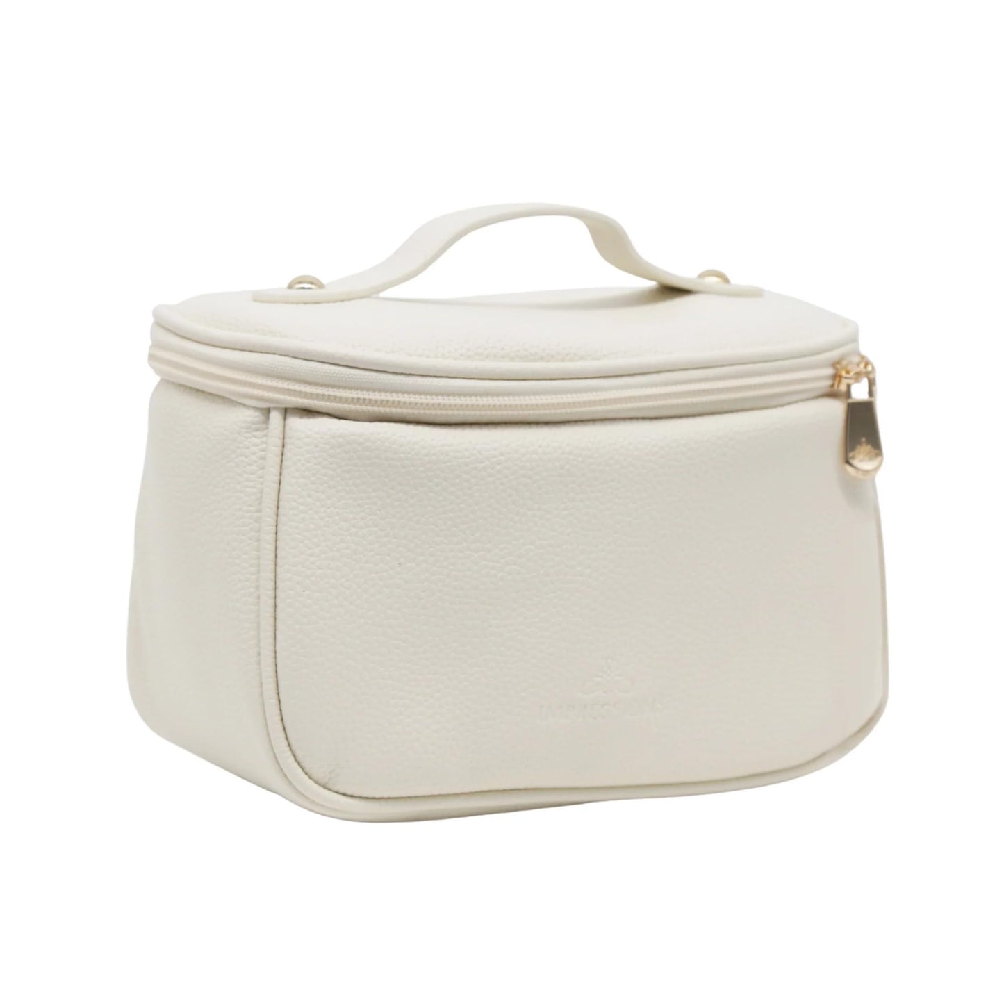 Impressions Vanity Dublin - Bolsa de cosméticos de viaje con asa superior, bolsa de maquillaje de piel sintética con guijarros flexibles y accesorios dorados, bolsillo con cepillo para polvo con