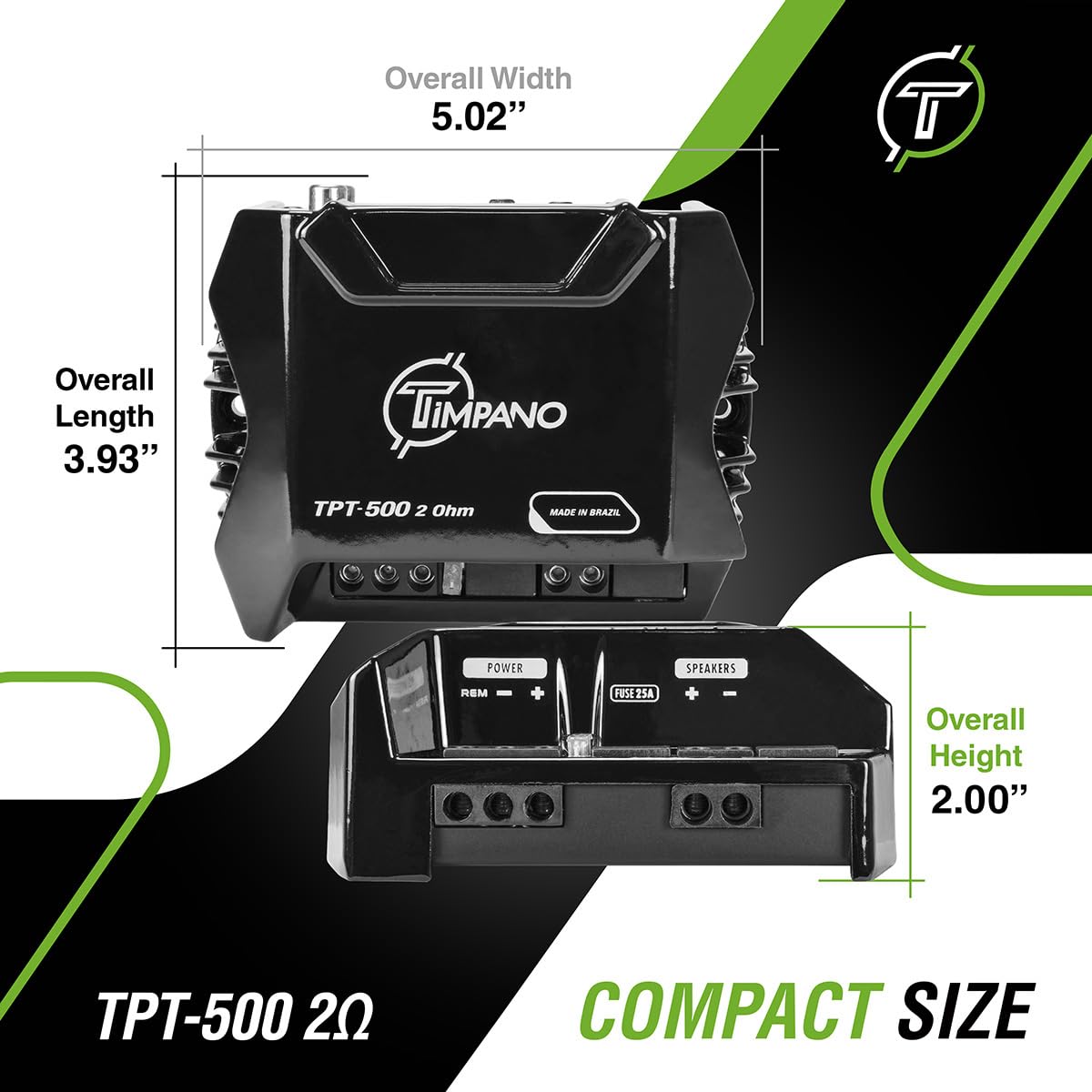 Amplificador de Audio TIMPANO Compacto 2 Ohmios de Rango Completo para Coche