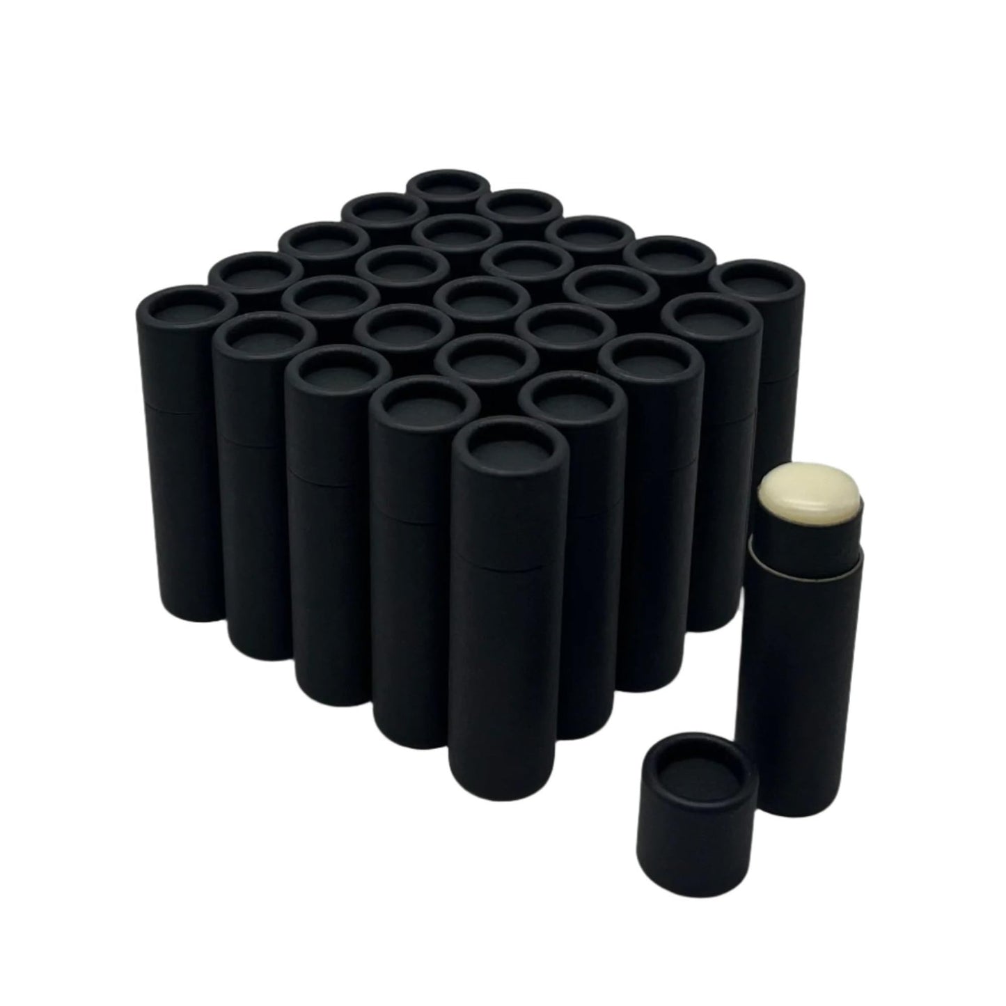 GreenWay - Tubos de bálsamo labial de cartón kraft de 8,5 g con tapas, paquete de 25 tubos de brillo labial recargables para bricolaje, recipientes de bálsamo labial, tubos de soporte vacíos, color negro