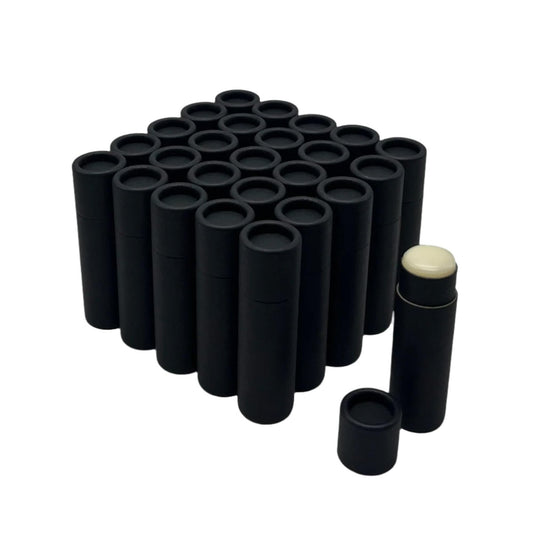 GreenWay - Tubos de bálsamo labial de cartón kraft de 8,5 g con tapas, paquete de 25 tubos de brillo labial recargables para bricolaje, recipientes de bálsamo labial, tubos de soporte vacíos, color negro