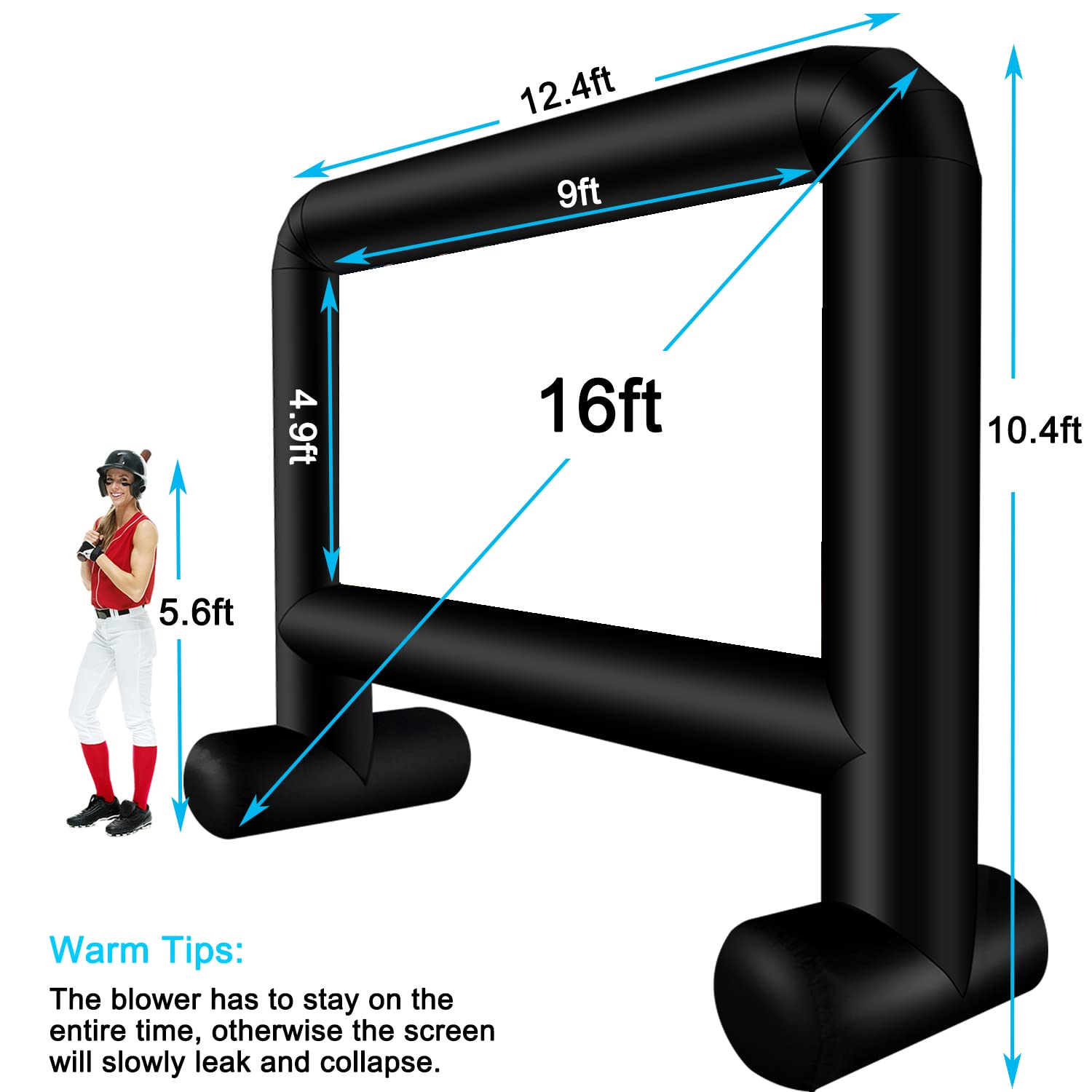 AZXRHWYGS Proyector Inflable de 16 pies para Exteriores, Pantalla de proyección Delantera/Trasera para Patio Trasero, película Nocturna, Fiesta al Aire Libre