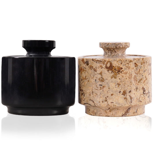MARBLOUS KRAFTS - Bodega de sal de mármol con tapa de 3 pulgadas, cuencos de sal y azúcar de color negro y coral, recipientes de sal y pimienta celta para el hogar y la cocina
