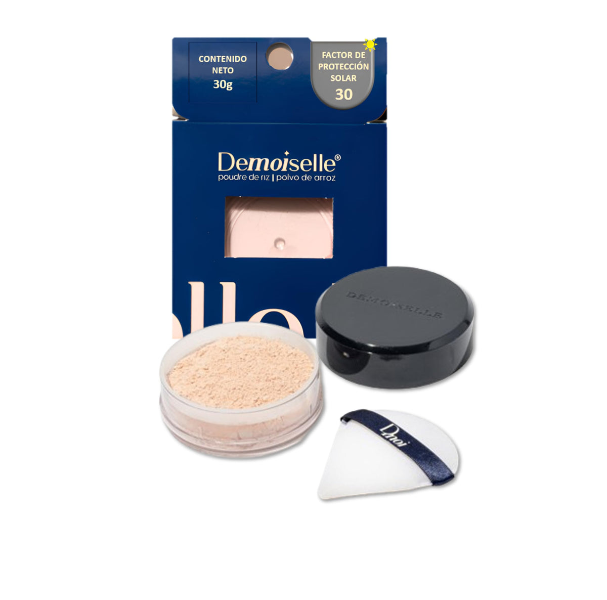 Demoiselle Polvo de Arroz Facial Suelto Traslúcido Natural Perlescente con FPS 30 | Acabado Mate | Control de Brillo y Grasa | 30 g