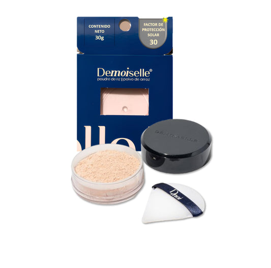 Demoiselle Polvo de Arroz Facial Suelto Traslúcido Natural Perlescente con FPS 30 | Acabado Mate | Control de Brillo y Grasa | 30 g