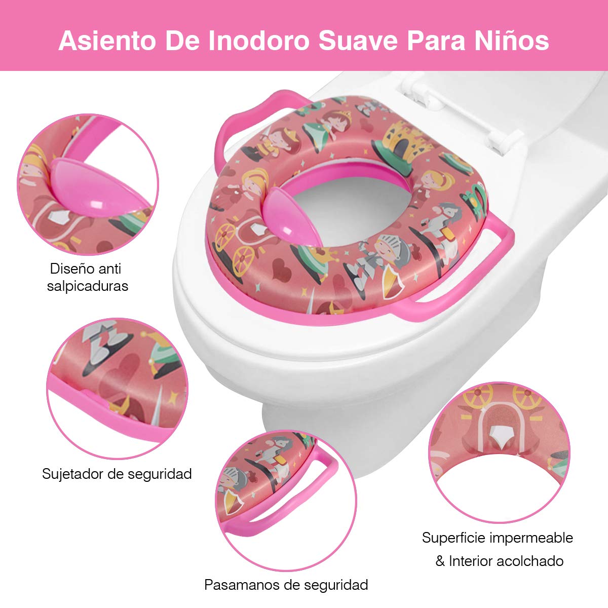 Asiento Entrenador De Inodoro Para Niños, Entrenador De Inodoro Acolchado Para Bebés, Reductor Infantil Antifugas, Asiento Baño Portátil Dibujos Animados, Asiento Entrenador Niño Niña 1-6 Años