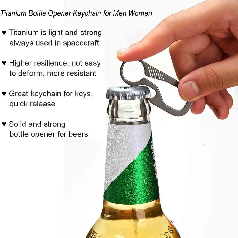 Llavero abrebotellas de titanio de liberación rápida para hombre y mujer, color plateado