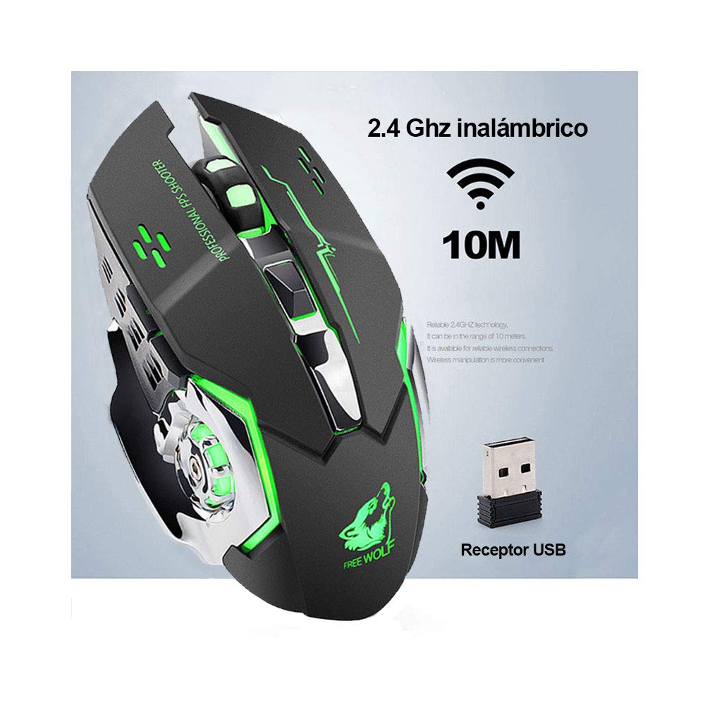Mouse Gaming EASYTAO Inalámbrico Recargable Ergonómico 6 Botones Programables 3 dpi Ajustable